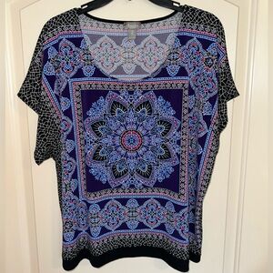 Chico's Travelers Slinky Short Sleeve Print Top - Size 2, Large